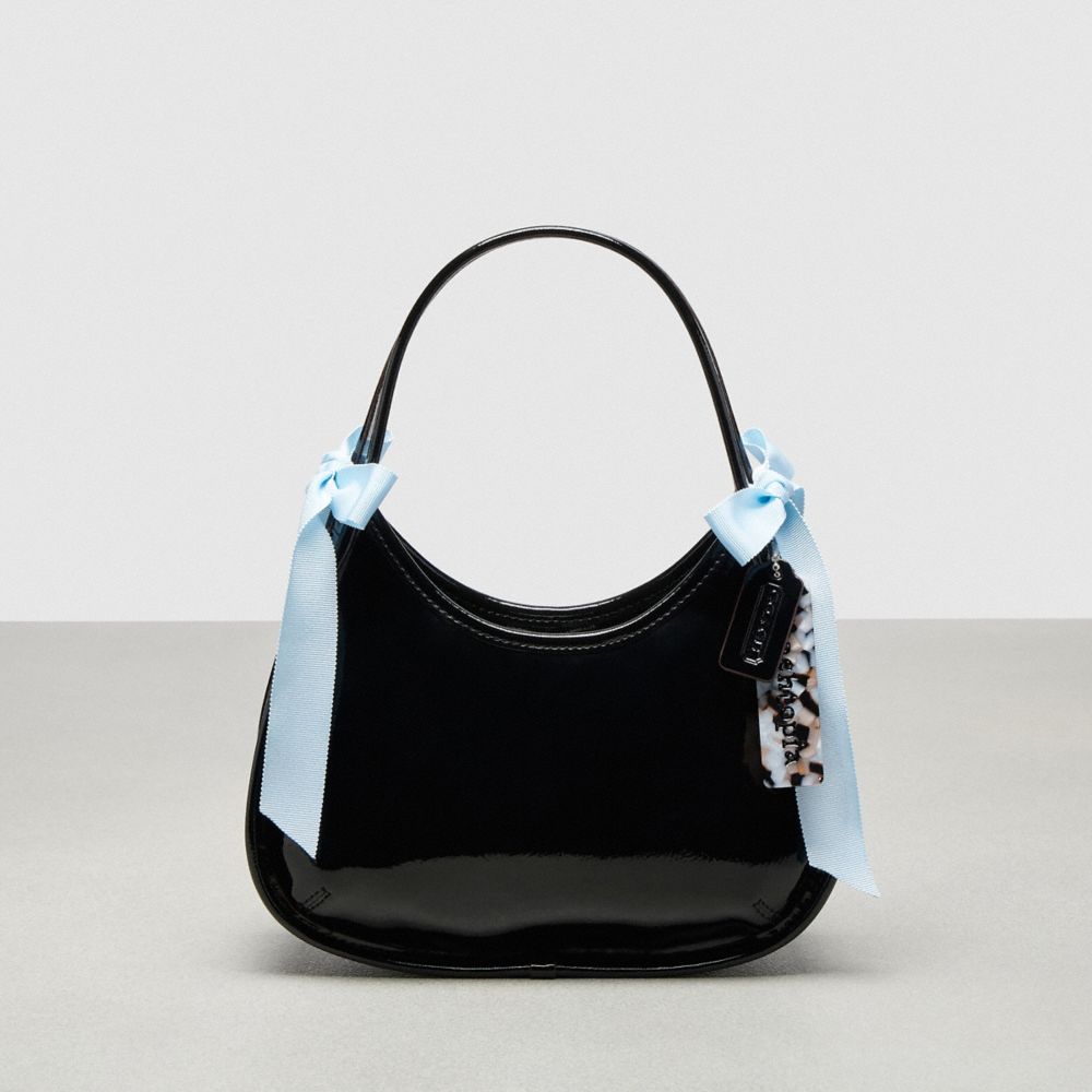 COACH®,Ergo Bag in Crinkle Patent Coachtopia Leather with Bows,Bow Bags,Black/Pale Blue,Front View