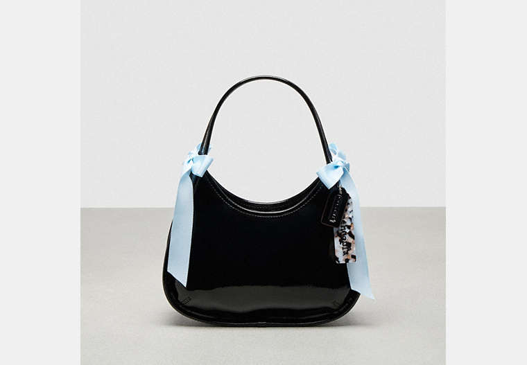 COACH®,Ergo Bag in Crinkle Patent Coachtopia Leather with Bows,Black/Pale Blue,Front View