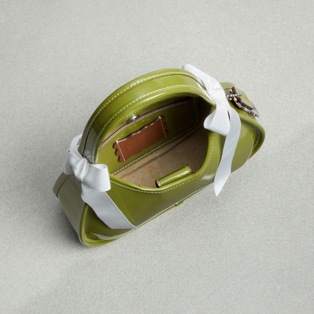 COACH®,Ergo Bag In Crinkle Patent Coachtopia Leather With Bows,Lining Leather,Polyester,Leather,Shoulder Bag,Logo,Bow,Day ...,Green,Inside View,Top View