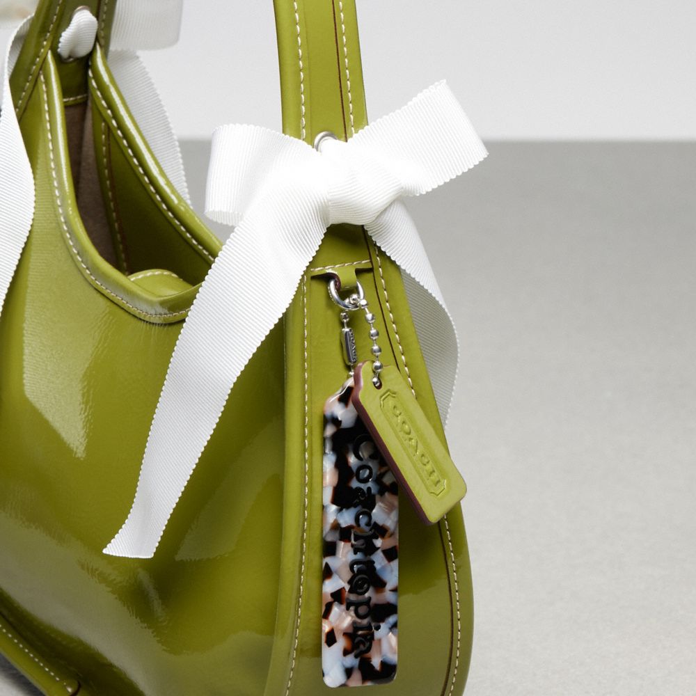 COACH®,Ergo Bag In Crinkle Patent Coachtopia Leather With Bows,Lining Leather,Polyester,Leather,Shoulder Bag,Logo,Bow,Day ...,Green,Group View