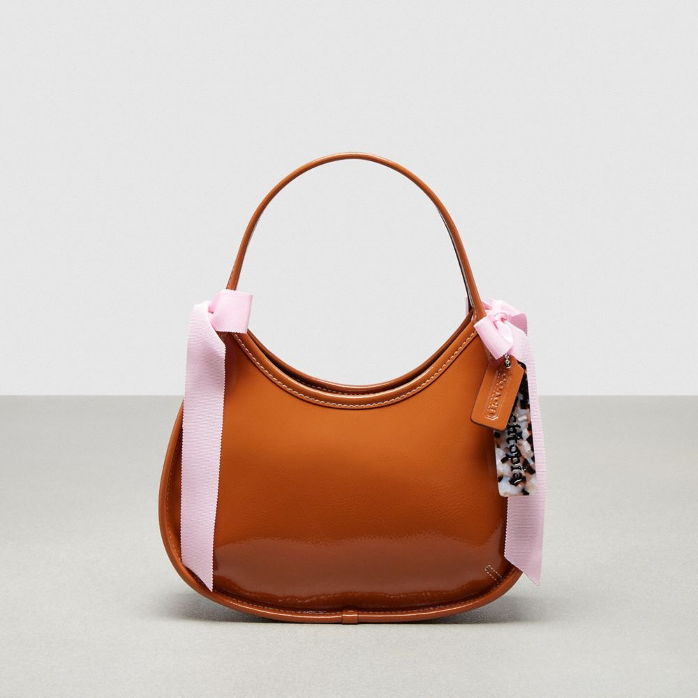COACH®,Ergo Bag in Crinkle Patent Coachtopia Leather with Bows,Bow Bags,Burnished Amber/Light Pink,Front View