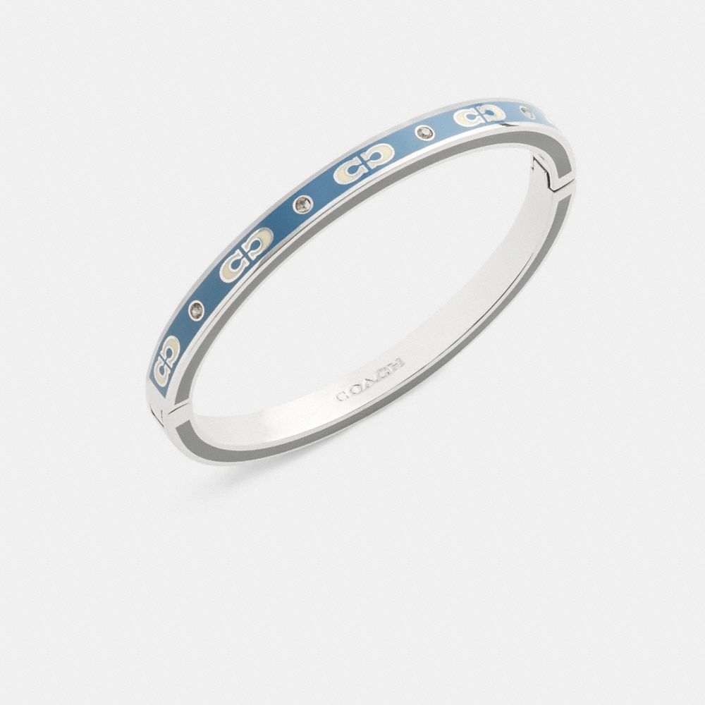 COACH®,Kissing Signature Enamel Hinged Bangle,Blue,Inside View,Top View