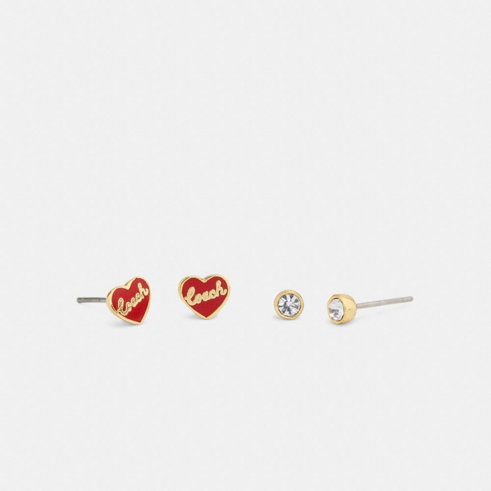 COACH®,Heart Stud Earrings Set,Multi Color,Front View