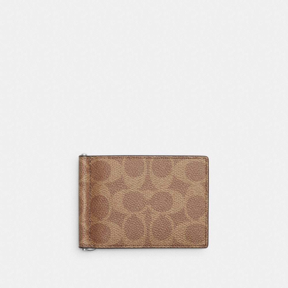COACH®,Slim Money Clip Billfold Wallet In Signature Canvas,Coin,Bi Fold,Bill Clip,Money Clip,Casual,,Front View