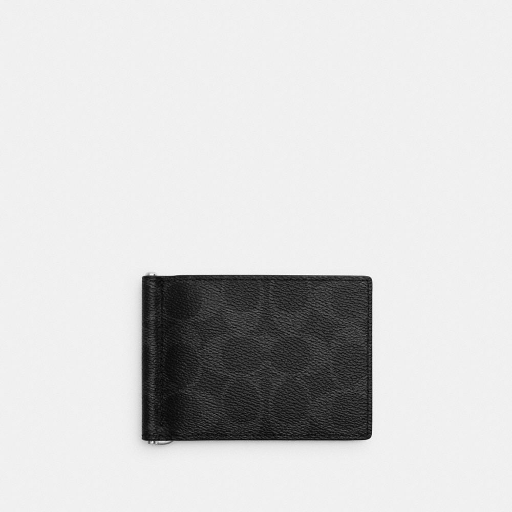COACH®,Slim Money Clip Billfold Wallet In Signature Canvas,Coin,Bi Fold,Bill Clip,Money Clip,Casual,Black,Front View