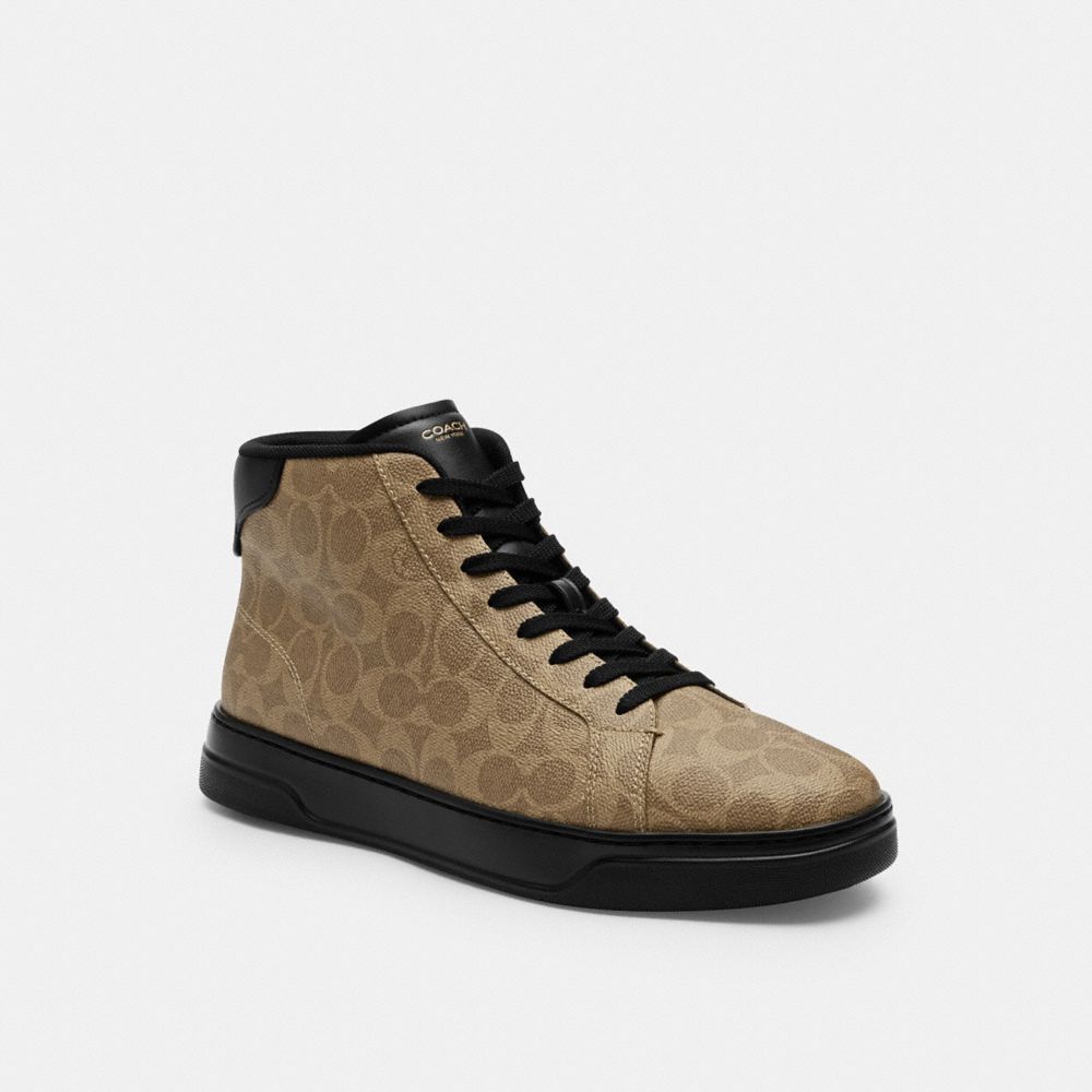Coach High Line High Top Sneaker In Signature Canvas In Khaki/black
