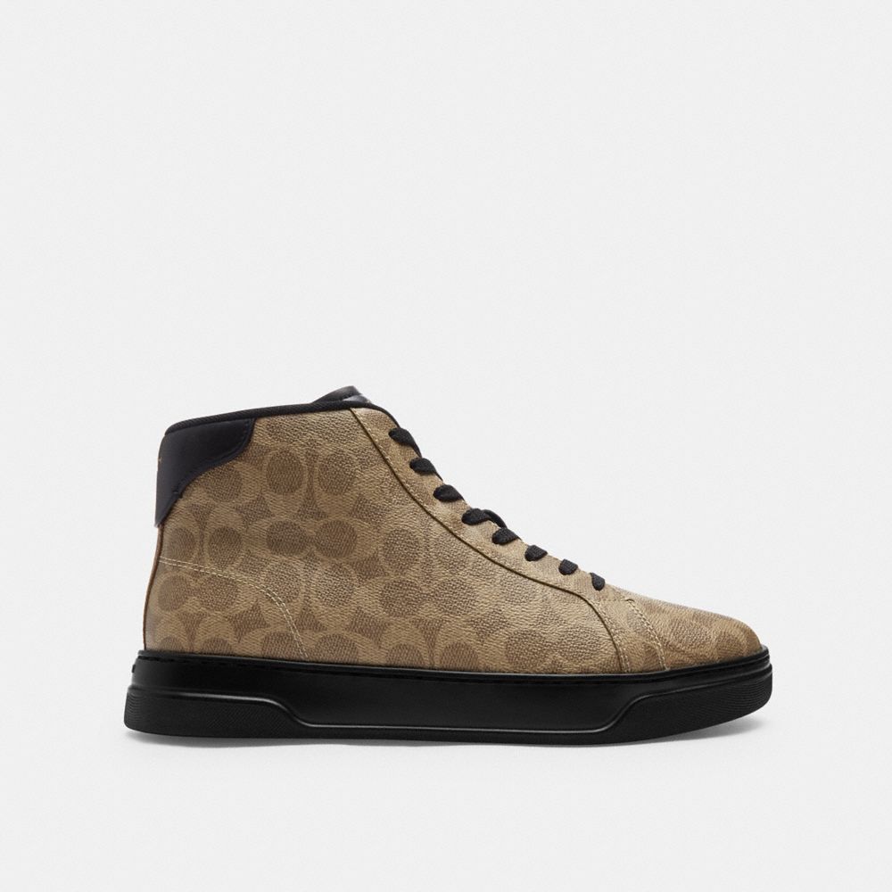 Coach High Line High Top Sneaker In Signature Canvas In Khaki/black