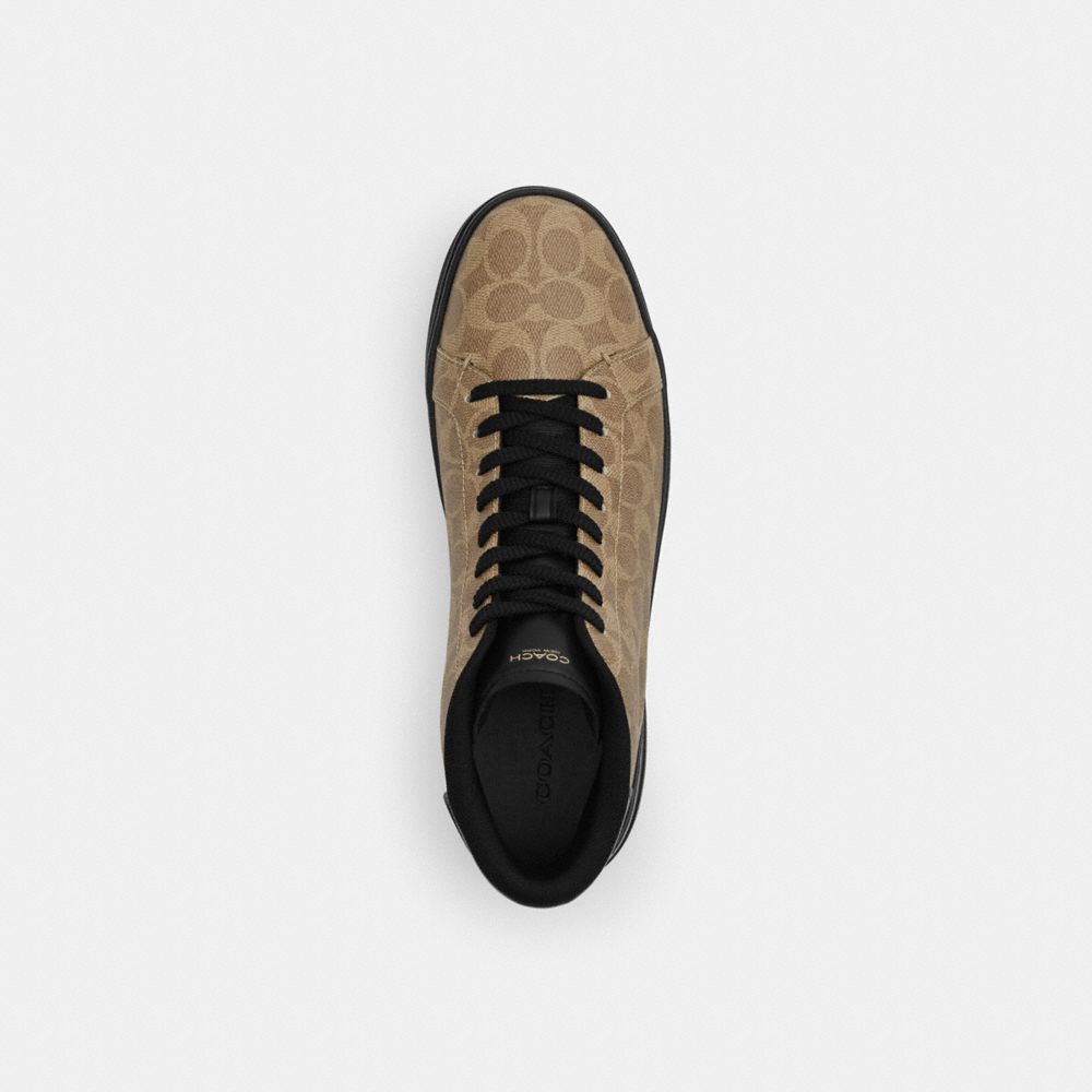 COACH®,High Line High Top Sneaker In Signature Canvas,Leather,Casual,High Top,Color Block,Cushion Toe,Cushioned,Casual,Brown,Inside View,Top View