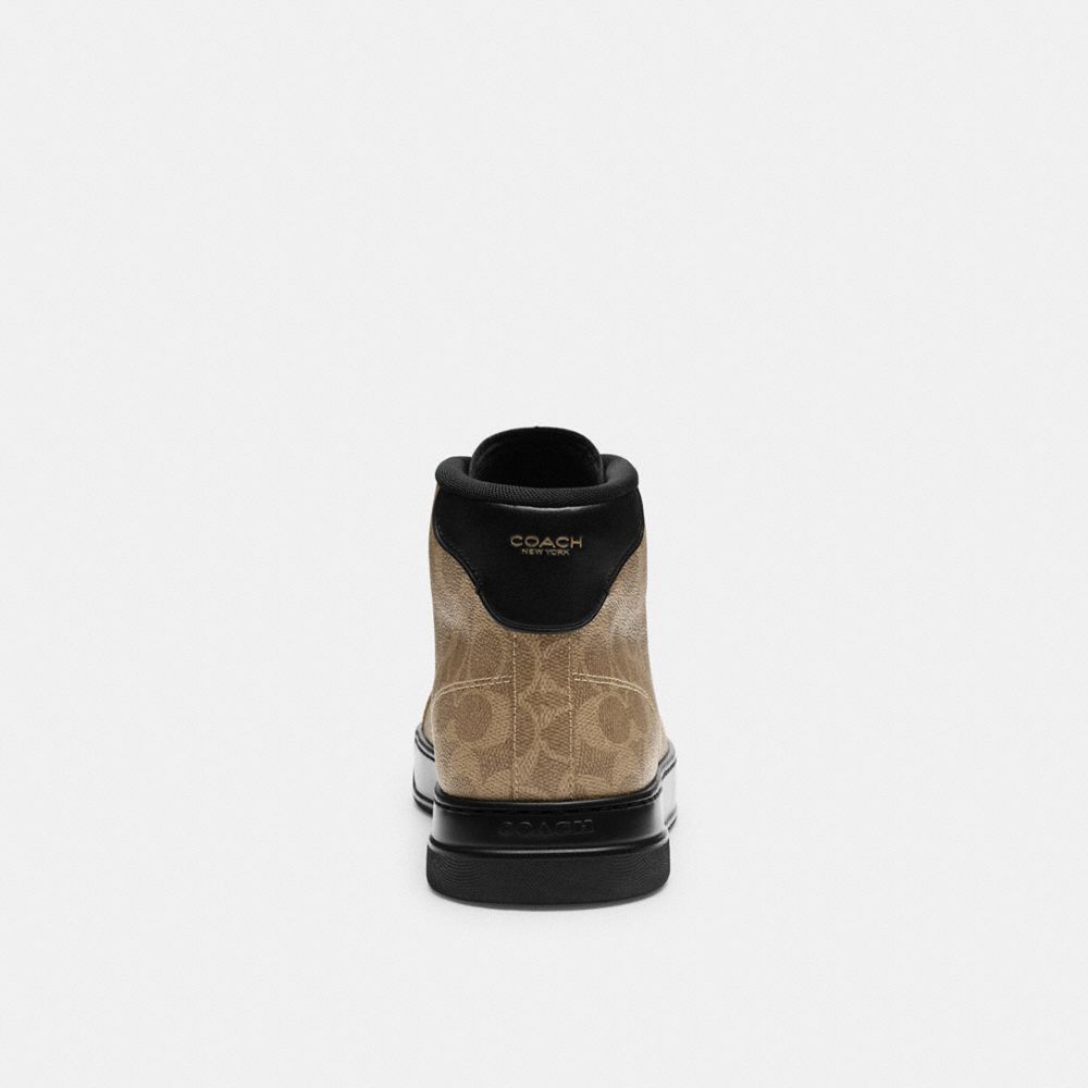 Coach High Line High Top Sneaker In Signature Canvas In Khaki/black
