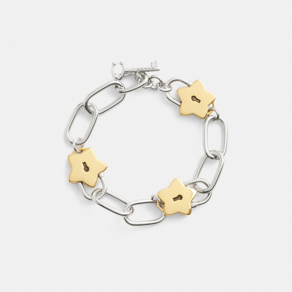COACH®,スター パッドロック チェーン リンク ブレスレット,ブレスレット,ｺﾞｰﾙﾄﾞ/ｼﾙﾊﾞｰ