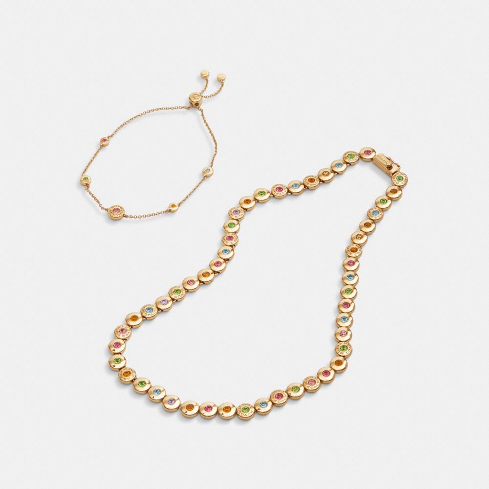 COACH®,Open Circle Tennis Necklace & Slider Bracelet,