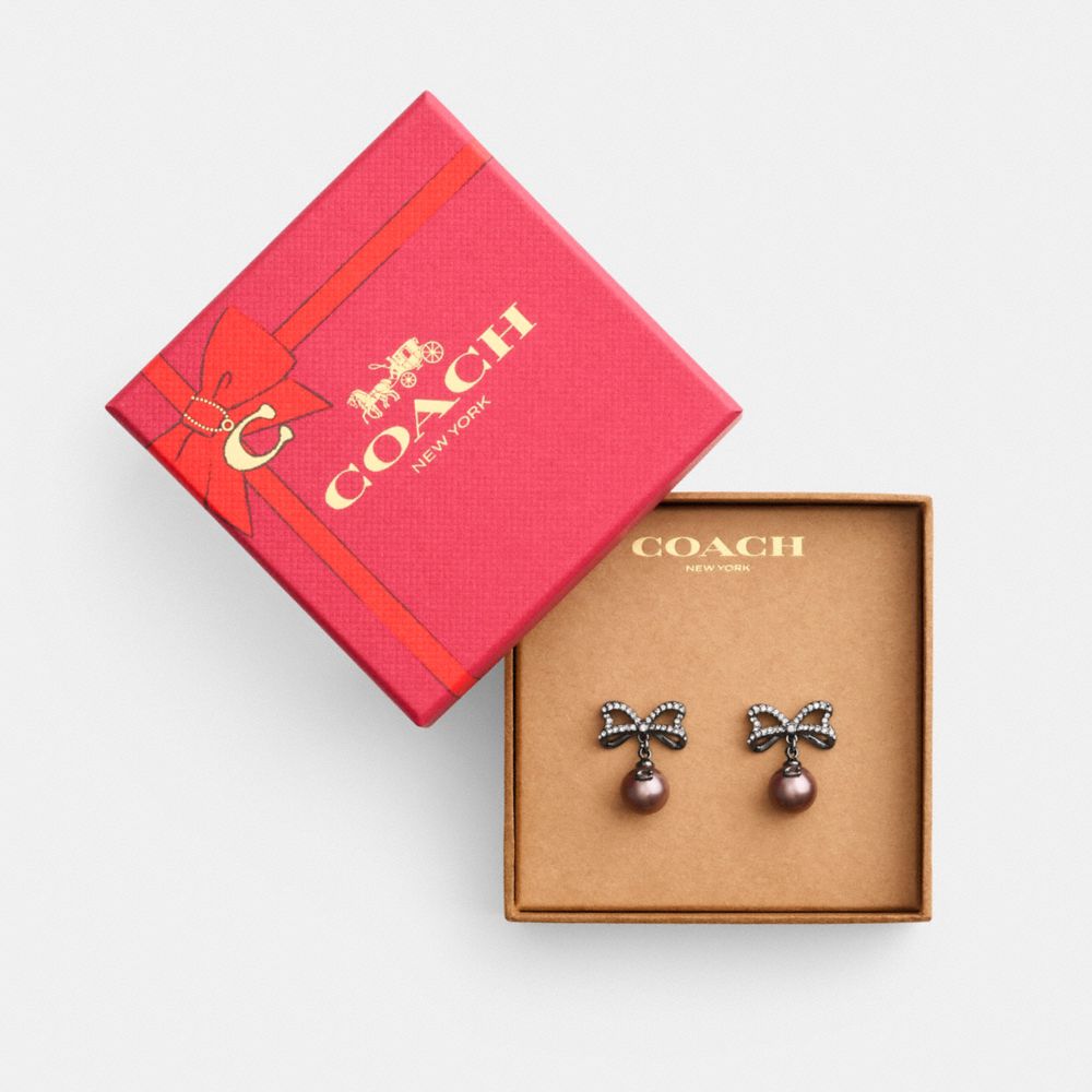 COACH®,Bow Pearl Drop Earrings,Multi Color,Front View