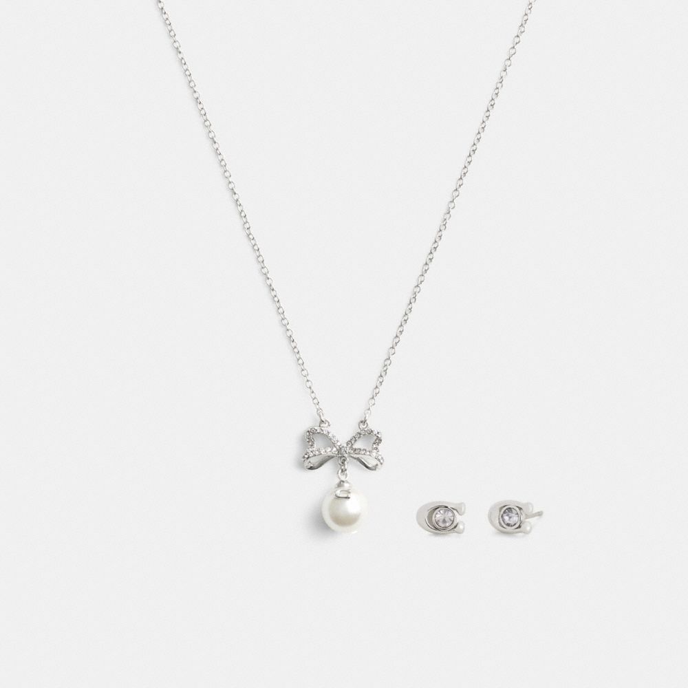 COACH®,ENSEMBLE COLLIER ET BOUCLES D’OREILLES AVEC PERLES ET BOUCLES,Argent/Perle,Inside View,Top View