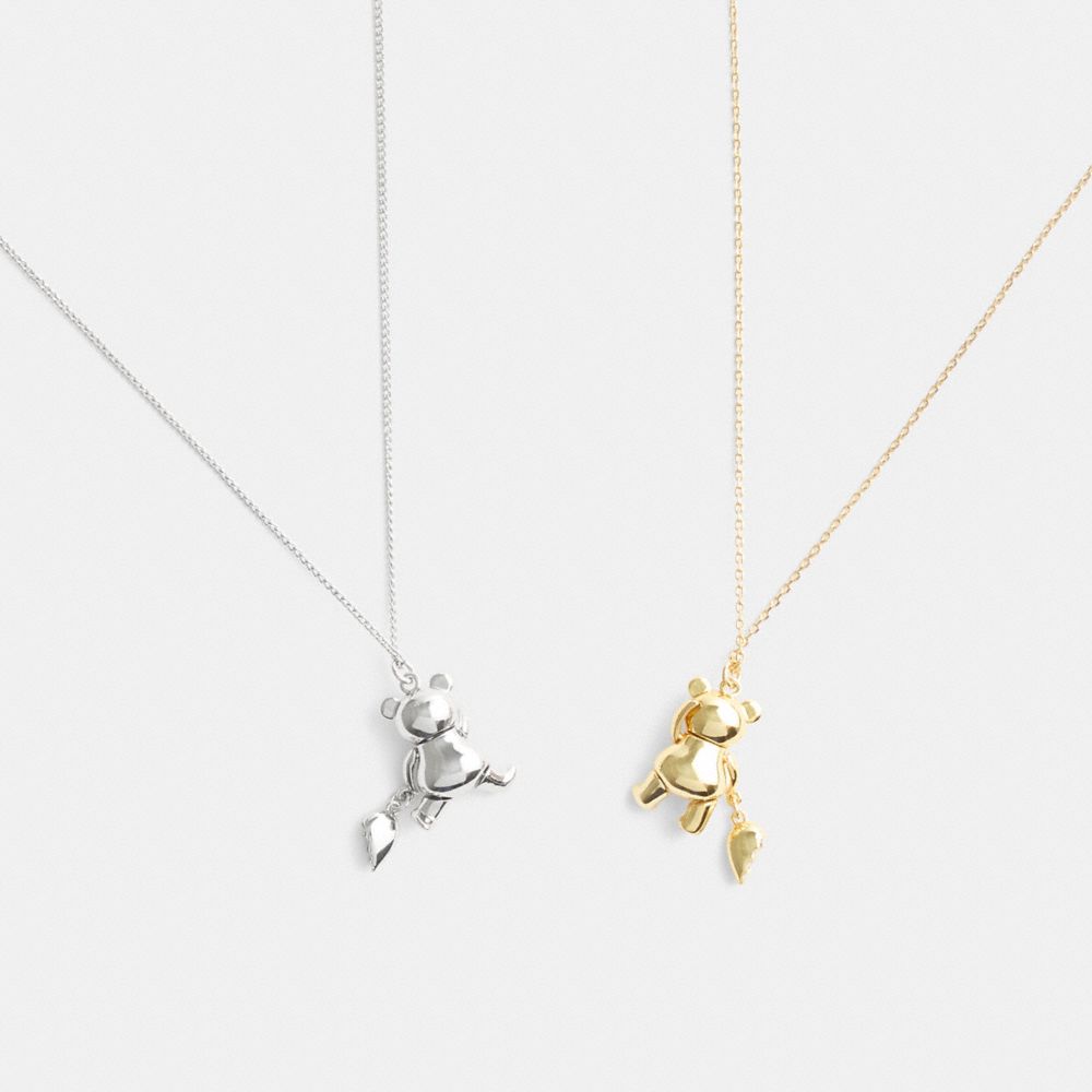 COACH®,ENSEMBLE COLLIER D’AMITIÉ AVEC CŒUR ET OURS EN PELUCHE,Or/Argenté