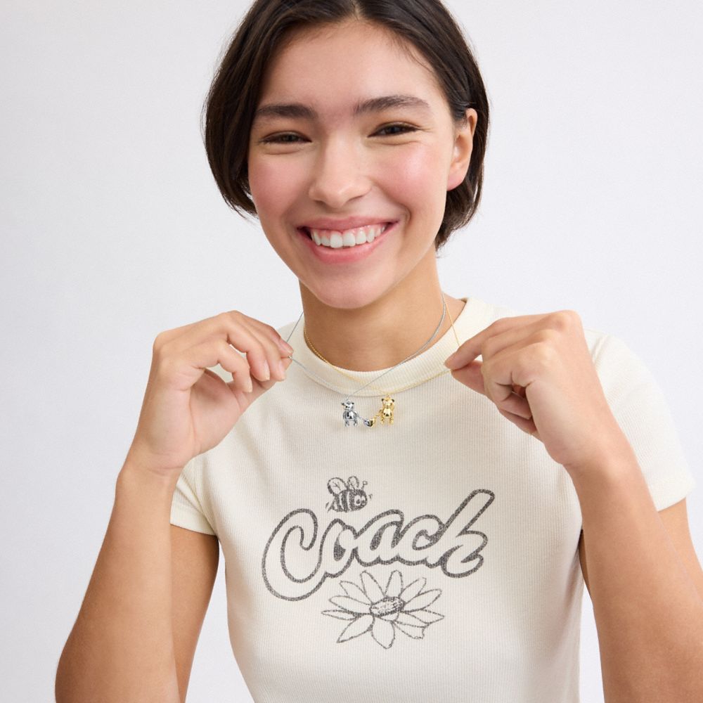 COACH®,ENSEMBLE COLLIER D’AMITIÉ AVEC CŒUR ET OURS EN PELUCHE,Or/Argenté,Detail View