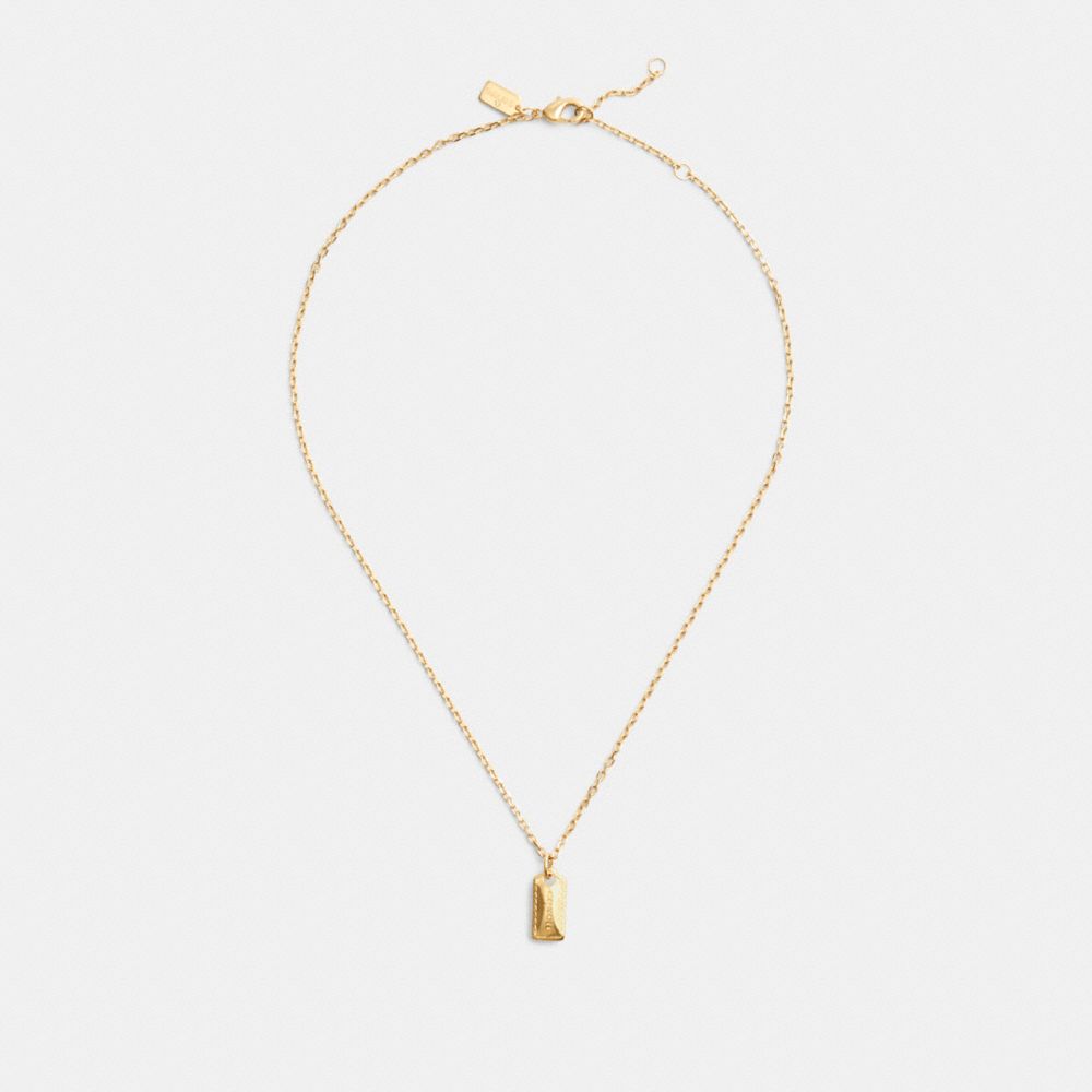 COACH®,Stitched Hangtag Pendant Necklace,Single Strand,Cubic Zirconia,Logo,Casual,,Inside View,Top View