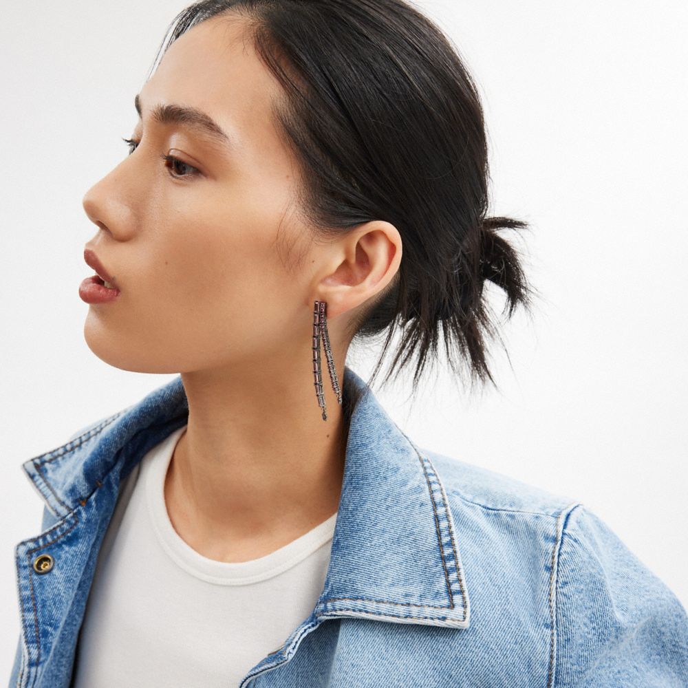 COACH®,Linear Tennis Earrings,Dangle Earring,Glass,Crystal,Cubic Zirconia,Fringe,Floral Embellishment,Gem Embellishment,Ti...,Pink,Detail View