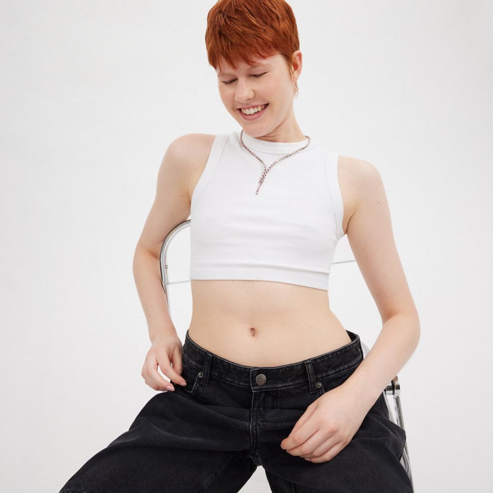 COACH®,Tennis Y Necklace,Lariat,Glass,Cubic Zirconia,Crystal,Floral Embellishment,Gem Embellishment,Heart Embellishment,Ca...,Pink,Detail View