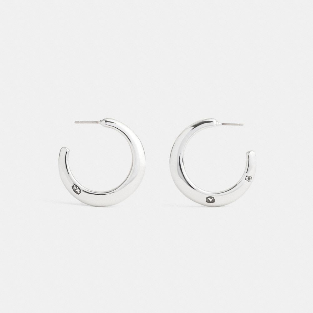 COACH®,Hallmark Hoop Earrings,Hoops,Cubic Zirconia,Logo,Titanium,Casual,,Inside View,Top View