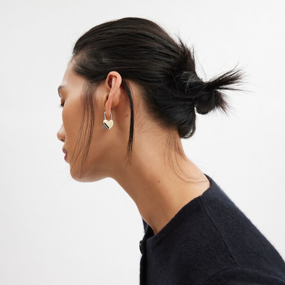 COACH®,Heart Padlock Drop Earrings,Dangle Earring,Cubic Zirconia,Crystal,Glass,Metal Material,Novelty Embellishment,Mixed ...,,Detail View