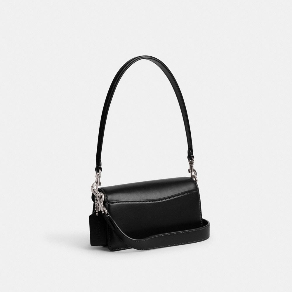 COACH®,Tabby Shoulder Bag 20 With Bows,Leather,Shoulder Bag,Bow,Metal,Rhinestones,Logo,Silver Metal,Day Party,Party,Black,Angle View