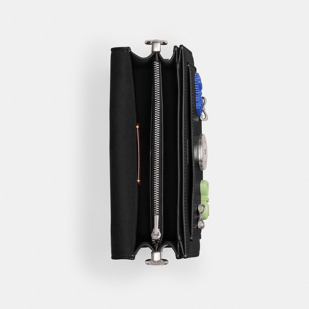 COACH®,Tabby Shoulder Bag 20 With Bows,Leather,Shoulder Bag,Bow,Metal,Rhinestones,Logo,Silver Metal,Day Party,Party,Black,Inside View,Top View