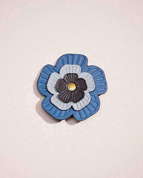 COACH®,REMADE TEA ROSE BROOCH,Garden Party,Blue Multi,Front View