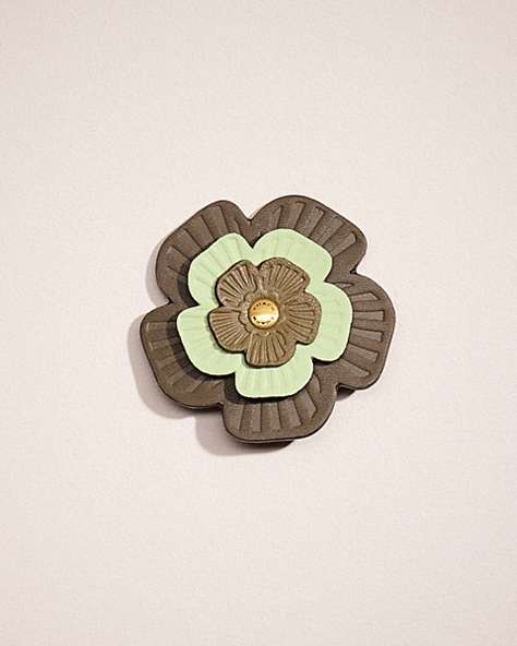 COACH®,REMADE TEA ROSE BROOCH,Garden Party,Green Multi,Front View