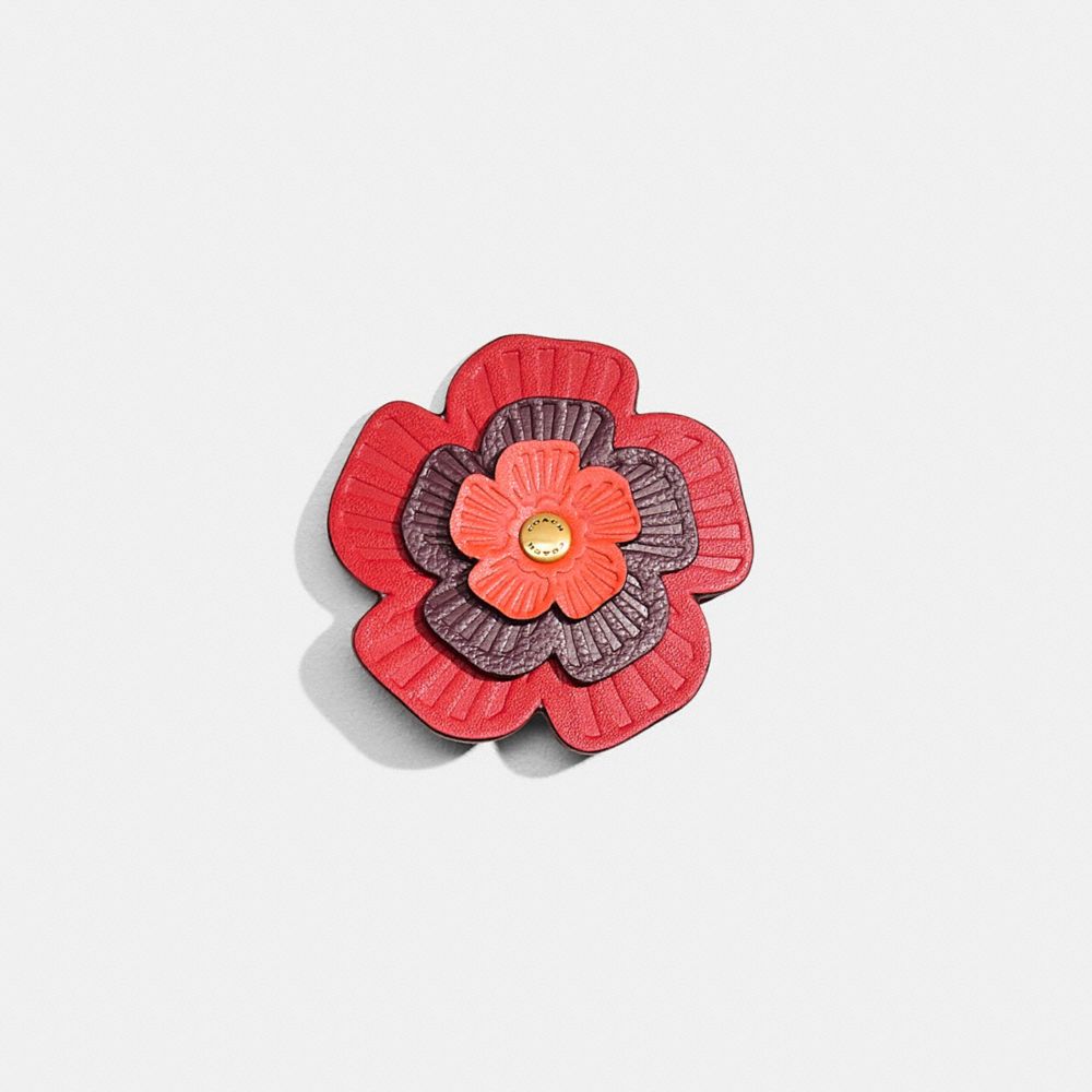 COACH®,Remade Tea Rose Brooch,,Front View