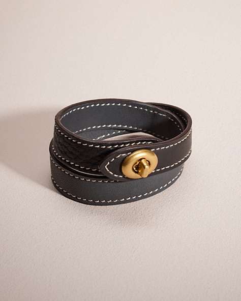 COACH®,REMADE TURNLOCK WRAP BRACELET,Black/Grey Multi,Front View