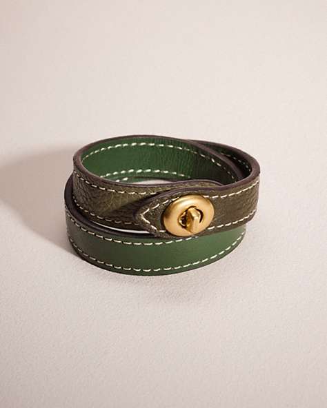 COACH®,REMADE TURNLOCK WRAP BRACELET,Green Multi,Front View