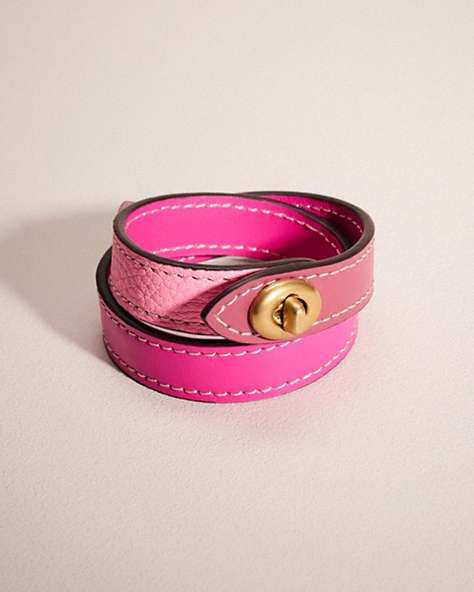 COACH®,REMADE TURNLOCK WRAP BRACELET,Pink/Multi,Front View