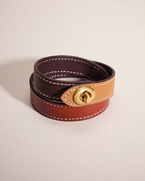 COACH®,REMADE TURNLOCK WRAP BRACELET,Brown/Multi,Front View