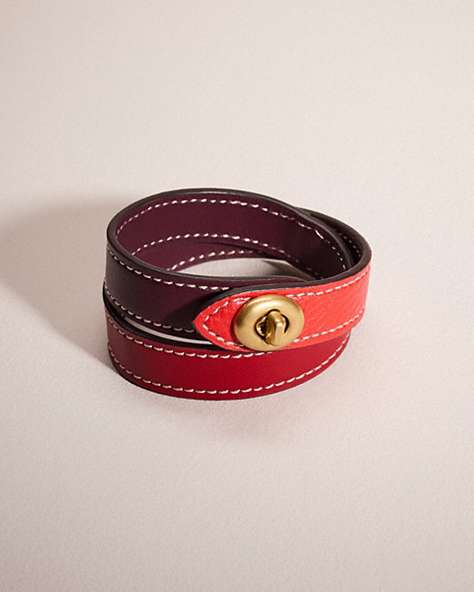COACH®,REMADE TURNLOCK WRAP BRACELET,Red Multi,Front View