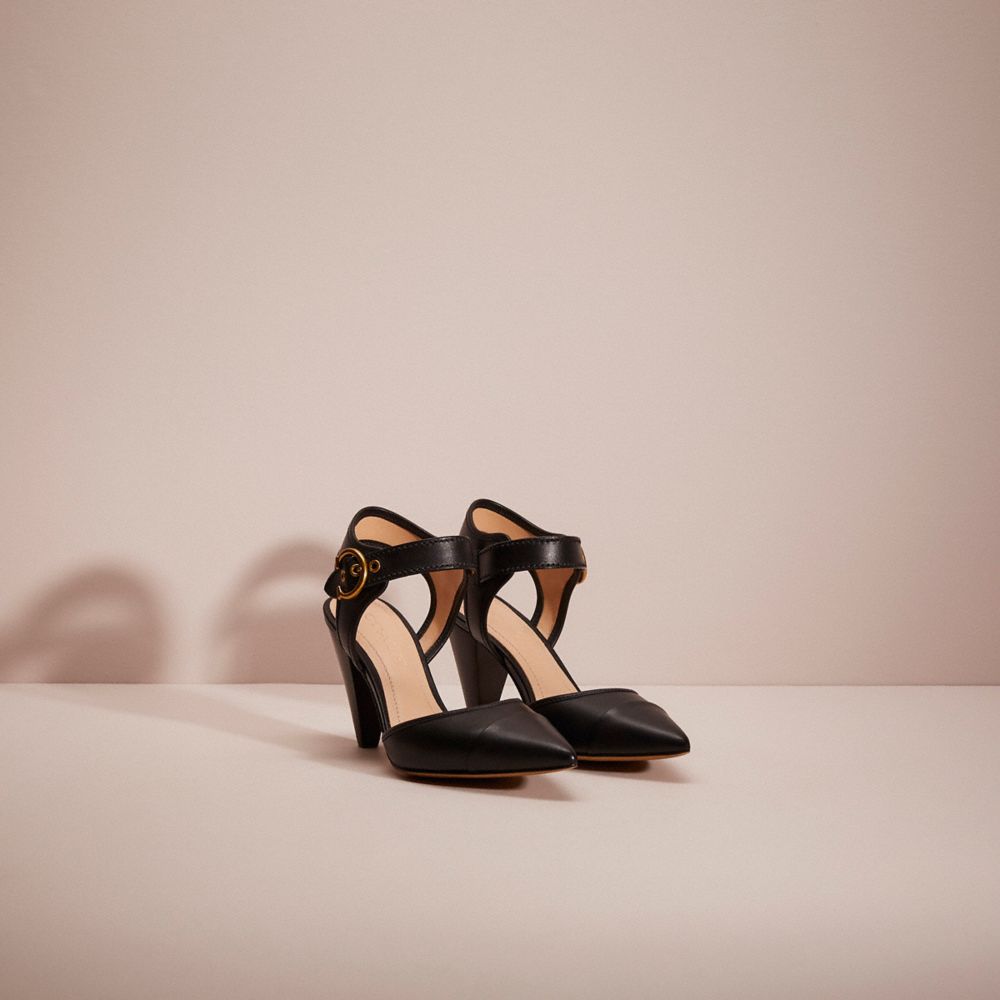 COACH®,Restored Wren Pump,Rubber,Lining Leather,Leather,Pumps,Logo,Cocktail,Black,Angle View