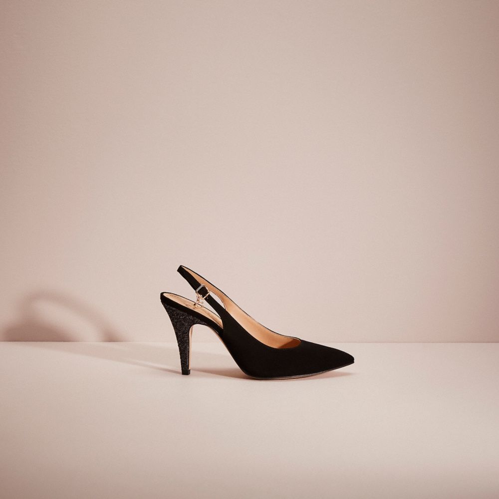 COACH®,RESTORED SUTTON SLINGBACK PUMP WITH RECYCLED GLITTER,Black,Front View