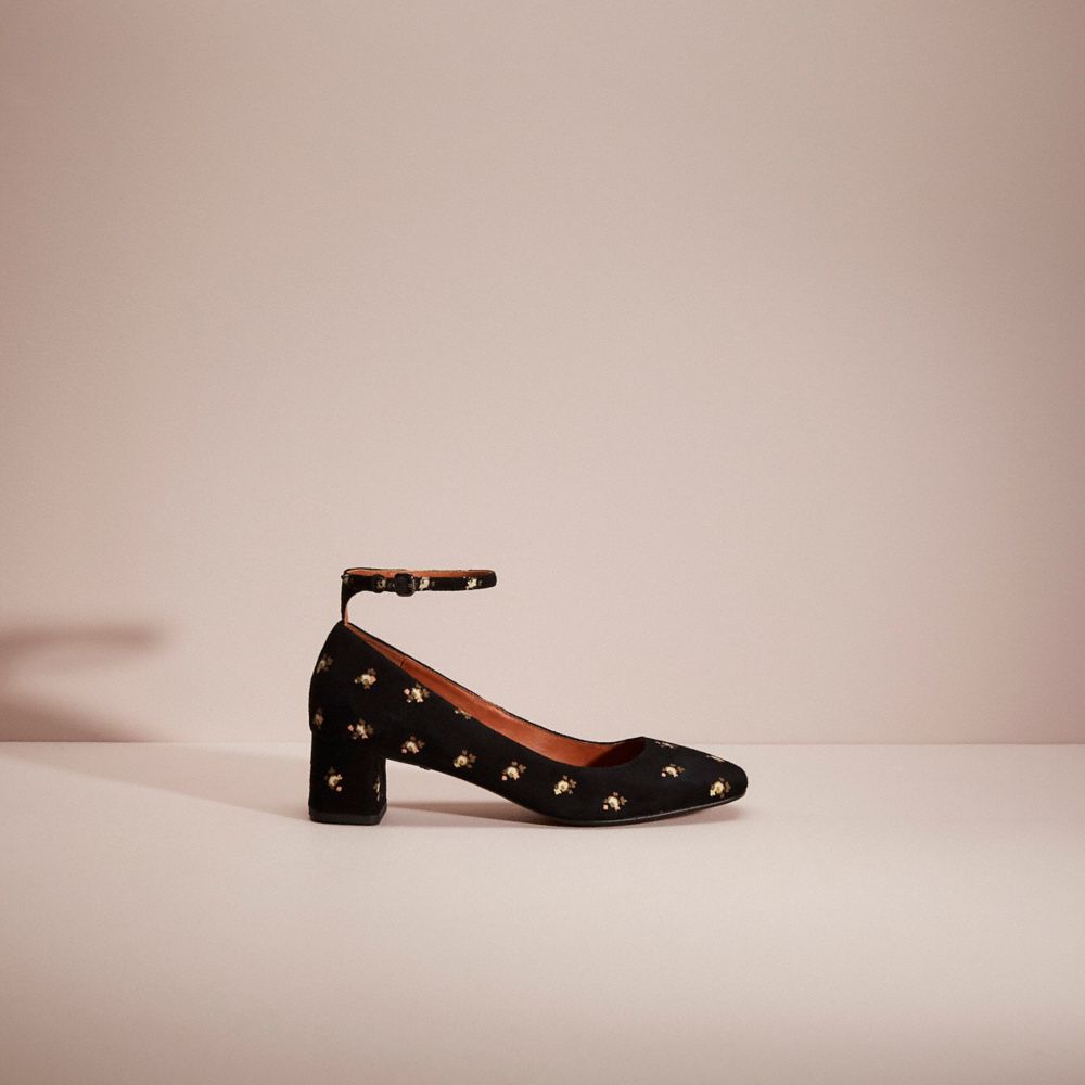COACH®,RESTORED ANKLE STRAP PUMP WITH PRAIRIE PRINT,Black,Front View