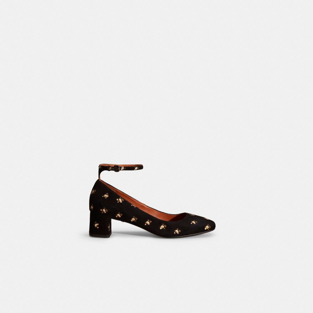 COACH®,RESTORED ANKLE STRAP PUMP WITH PRAIRIE PRINT,Black,Front View