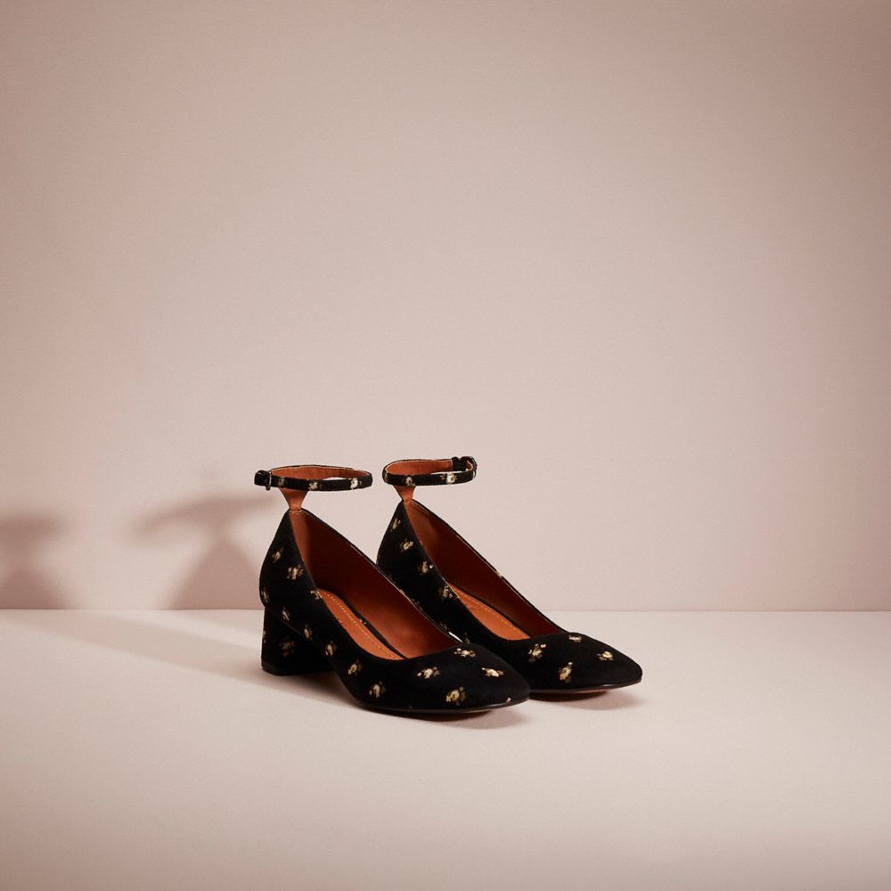 COACH®,RESTORED ANKLE STRAP PUMP WITH PRAIRIE PRINT,Black,Angle View