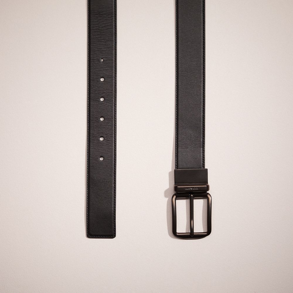 COACH®,RESTORED HARNESS BUCKLE CUT-TO-SIZE REVERSIBLE BELT, 38MM,Black/Saddle,Closer View