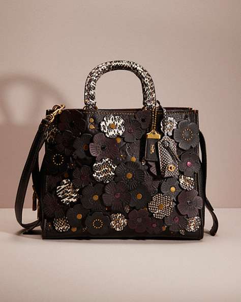 COACH®,RESTORED ROGUE WITH SNAKESKIN TEA ROSE,Brass/Black,Front View