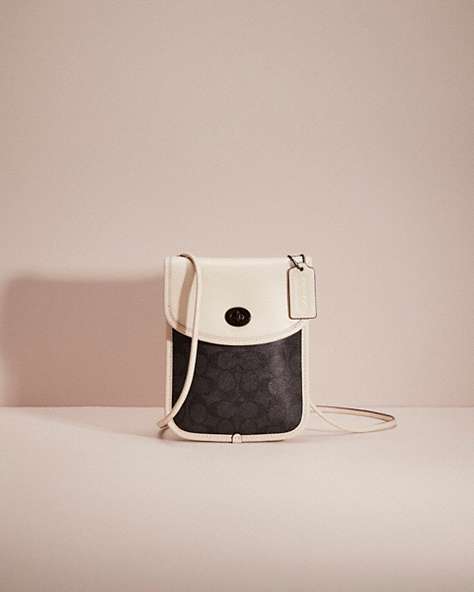 COACH®,RESTORED TURNLOCK FLAT CROSSBODY IN SIGNATURE CANVAS,Charcoal/ Chalk,Front View