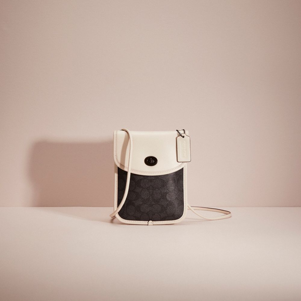 Coach Restored Turnlock Flat Crossbody In Signature Canvas In Charcoal/ Chalk