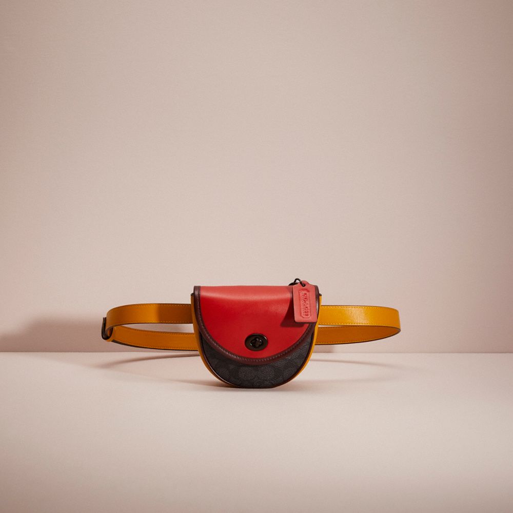 Coach Restored Turnlock Convertible Crossbody In Blocked Signature Canvas In Charcoal/ Yolk/ Cranberry Red