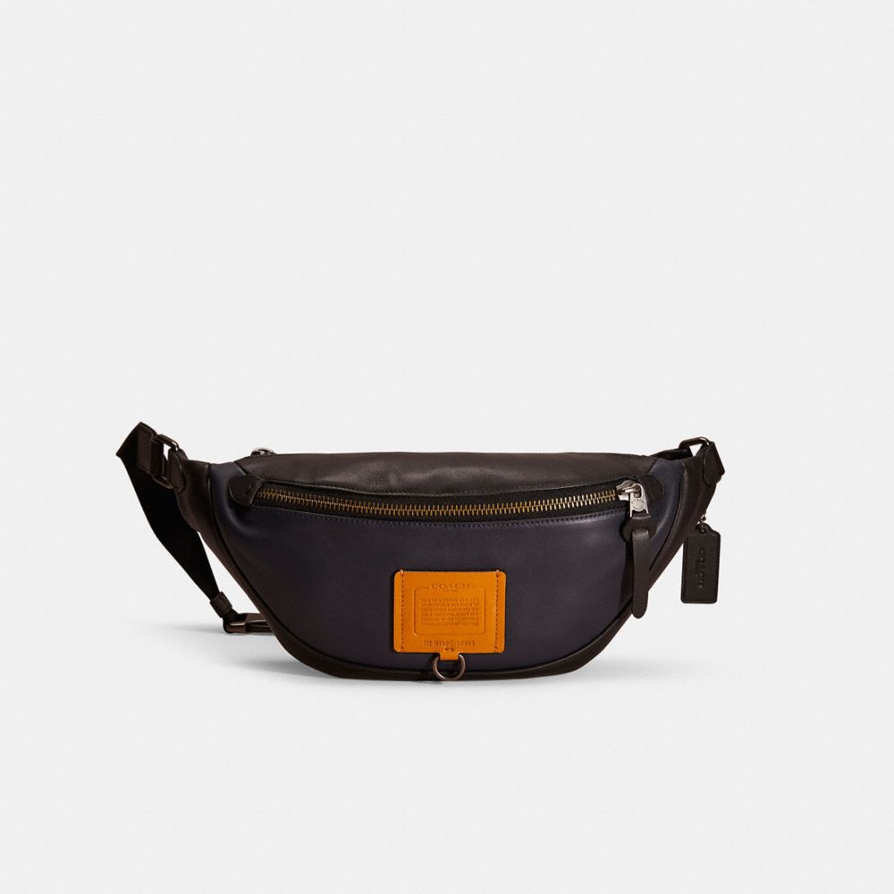 COACH®,RESTORED RIVINGTON BELT BAG IN COLORBLOCK,Midnight Navy/Black Copper,Front View