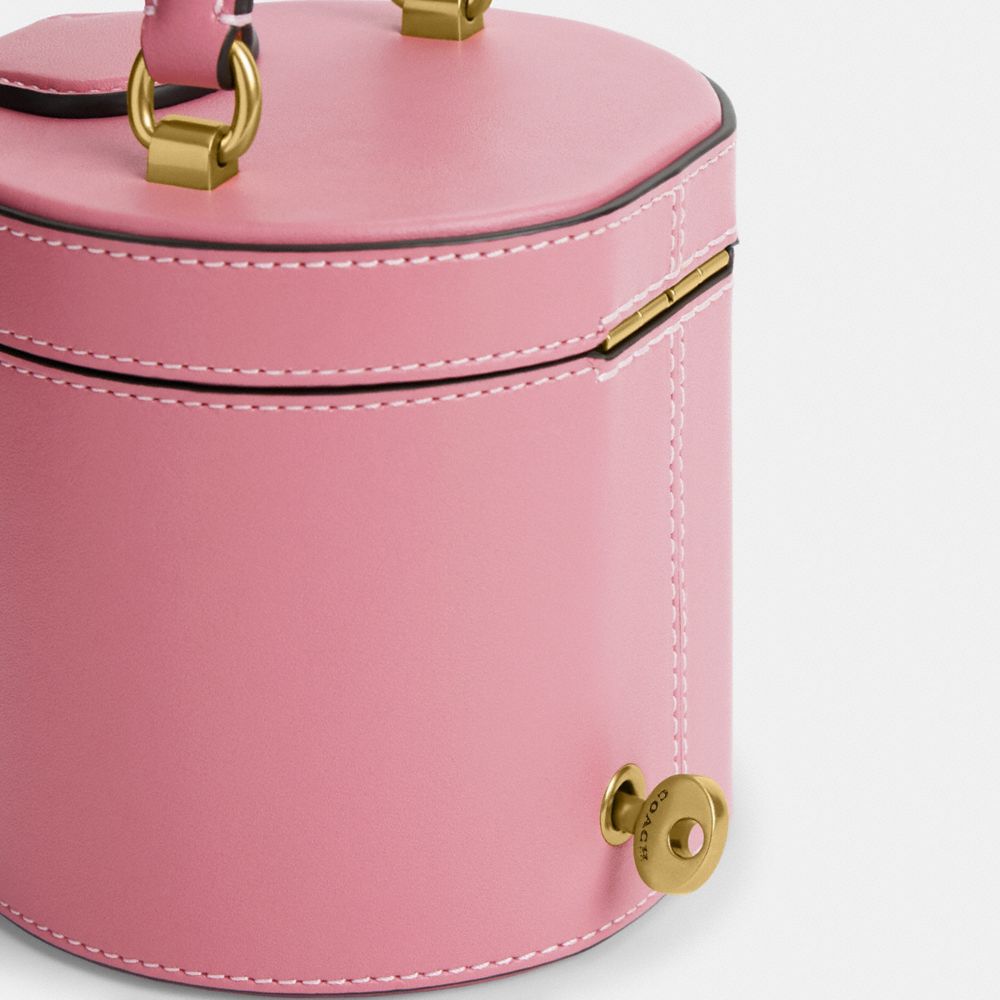 COACH®,Jewelry Box,Jewelry Box,Leather,Rhinestones,Metal,Mirror Included,Brass,Pink
