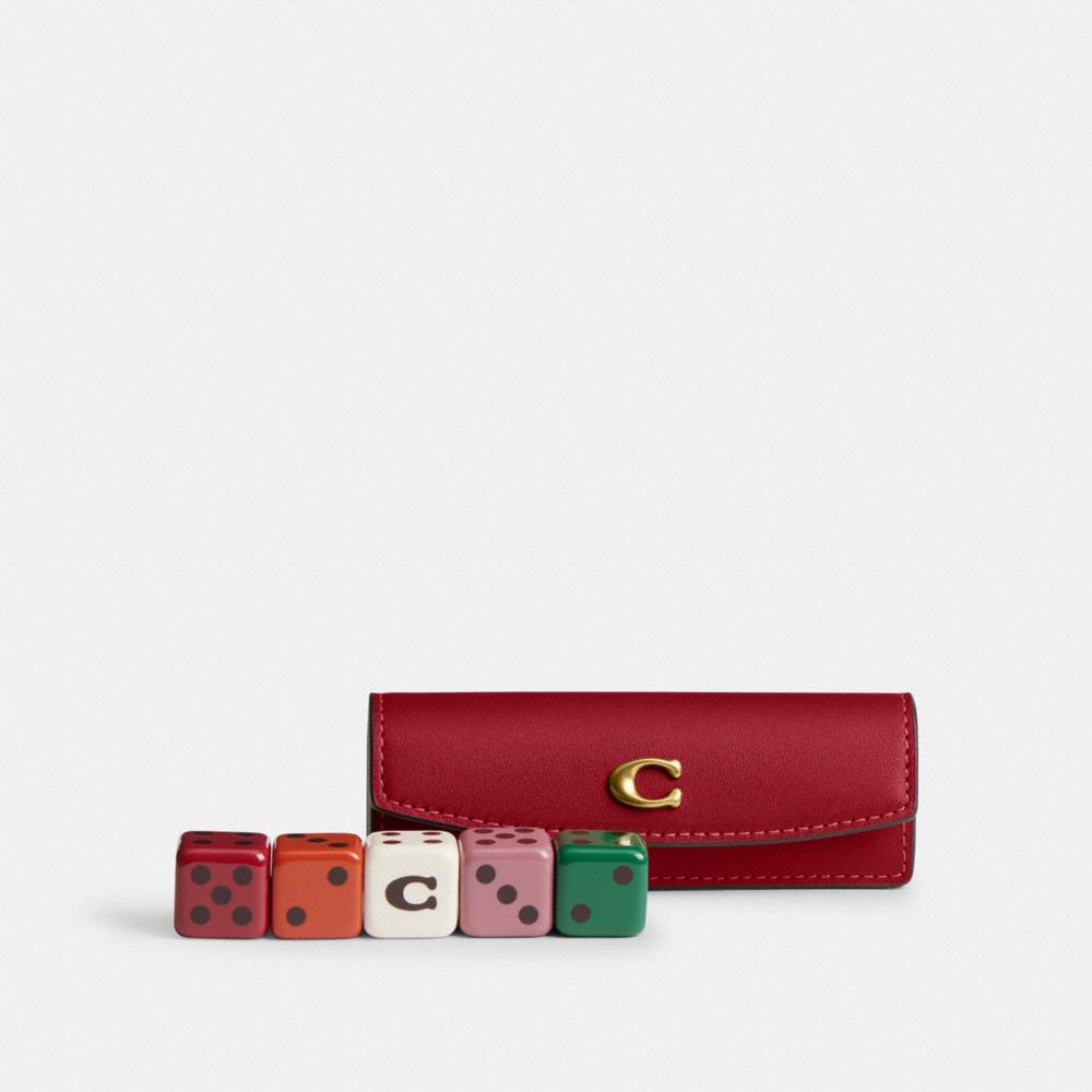Coach Dice Set In Brass/ruby