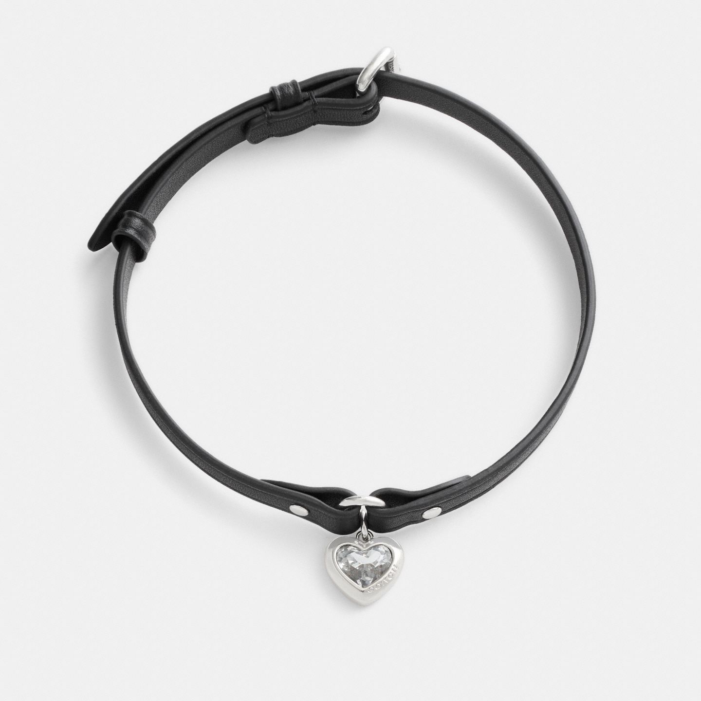 Женское колье Coach Heart Charm Leather, цвет: Серебряный / Чёрный — фото 1