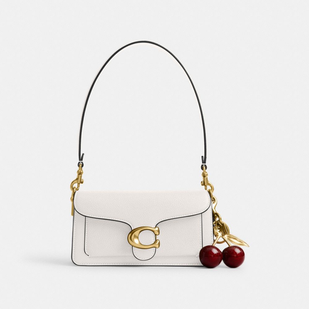 COACH®,Tabby Shoulder Bag 20,Leather,Shoulder Bag,Embossed,Metal,Logo,Day Party,White,Angle View