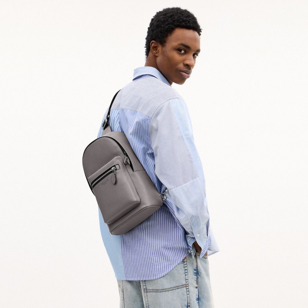 COACH®,West Pack,Leather,Slingback,Embossed,Logo,Casual,Gray,Detail View